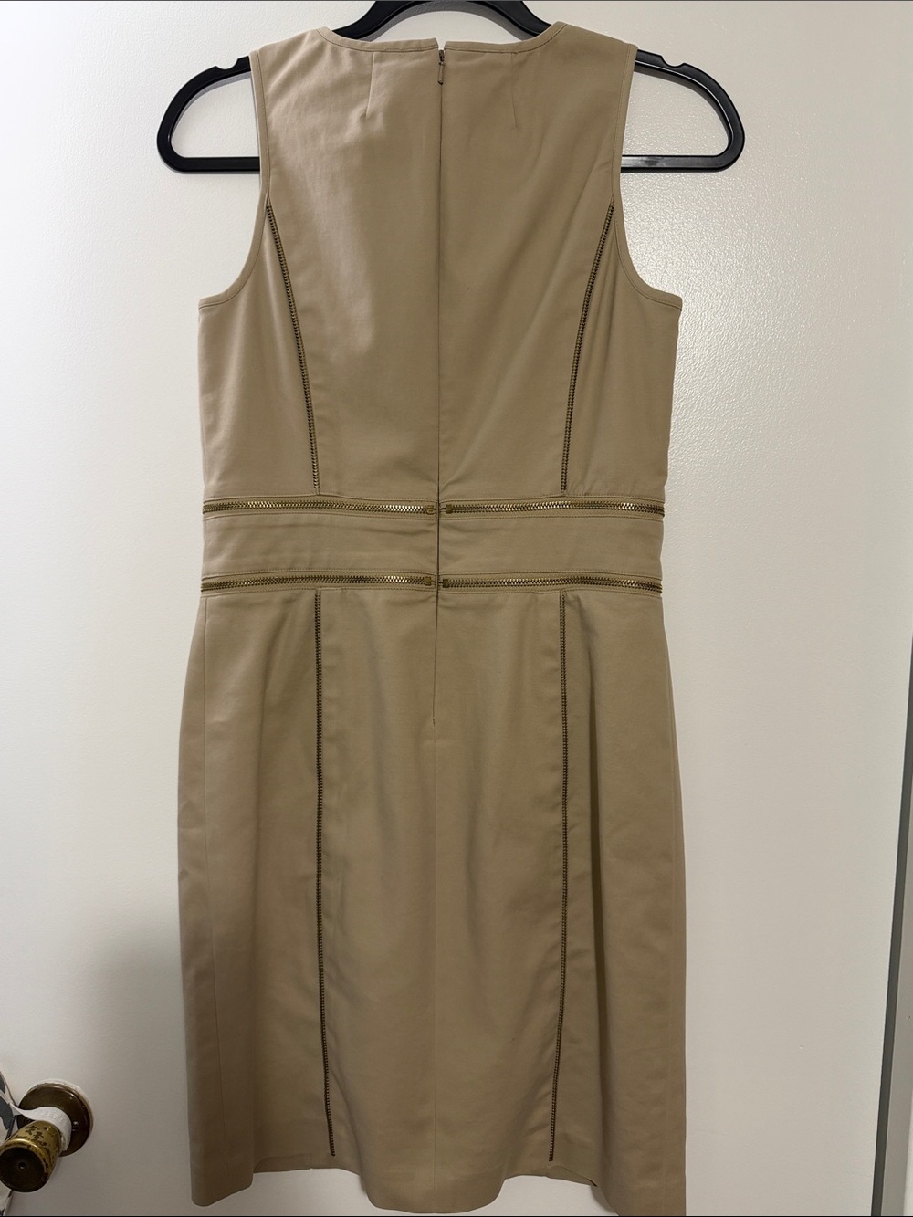 Michael Kors Khaki Sheath Dress with Gold Zippers - Picture 3 of 4